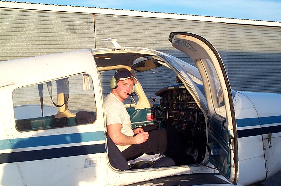 Elbert Ryhorchuk in Cherokee GNIC after the completion of his First Solo Flight.  Langley Flying School.
